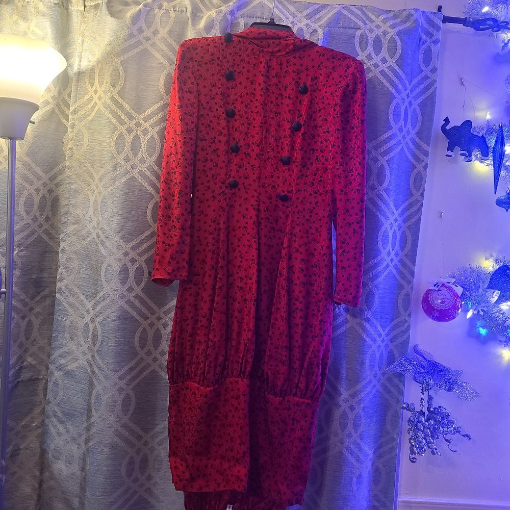 Red & black silk dinner dress